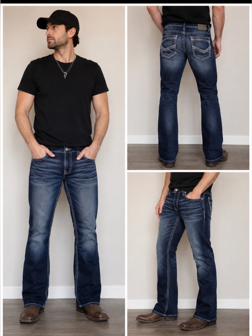 BKE Derek Bootcut Jeans 34R Medium Wash Contrast Stitch Western Denim Men’s
